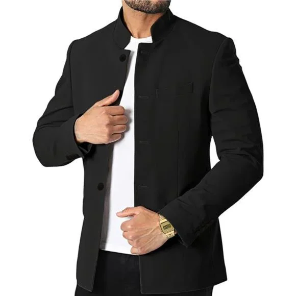 Mens Casual Suit Blazer Jackets Stand Collar Business Sport Coats